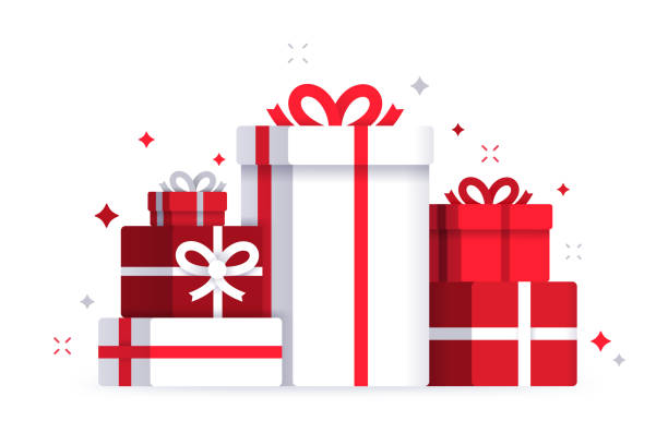 Christmas holiday shopping gift giving present pile.